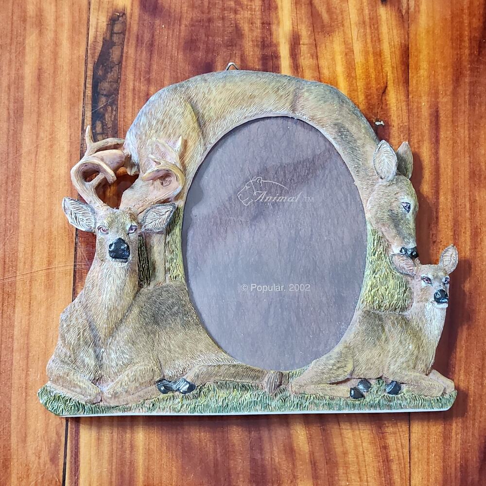 VTG 80s 3D Deer Picture Frame Resin Buck Doe Hunting Cabin Outdoor Cottage Gift